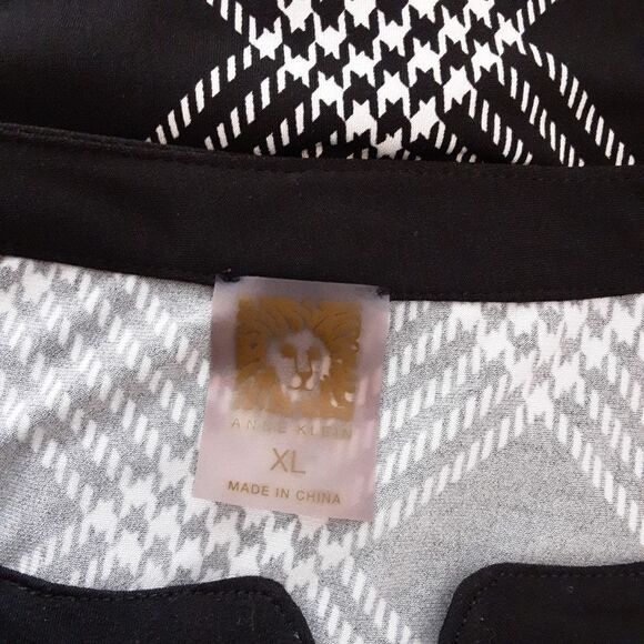Anne Klein Plaid Tunic Black & White Gold Buttons Tabbed Sleeves sz XL - Picture 5 of 13